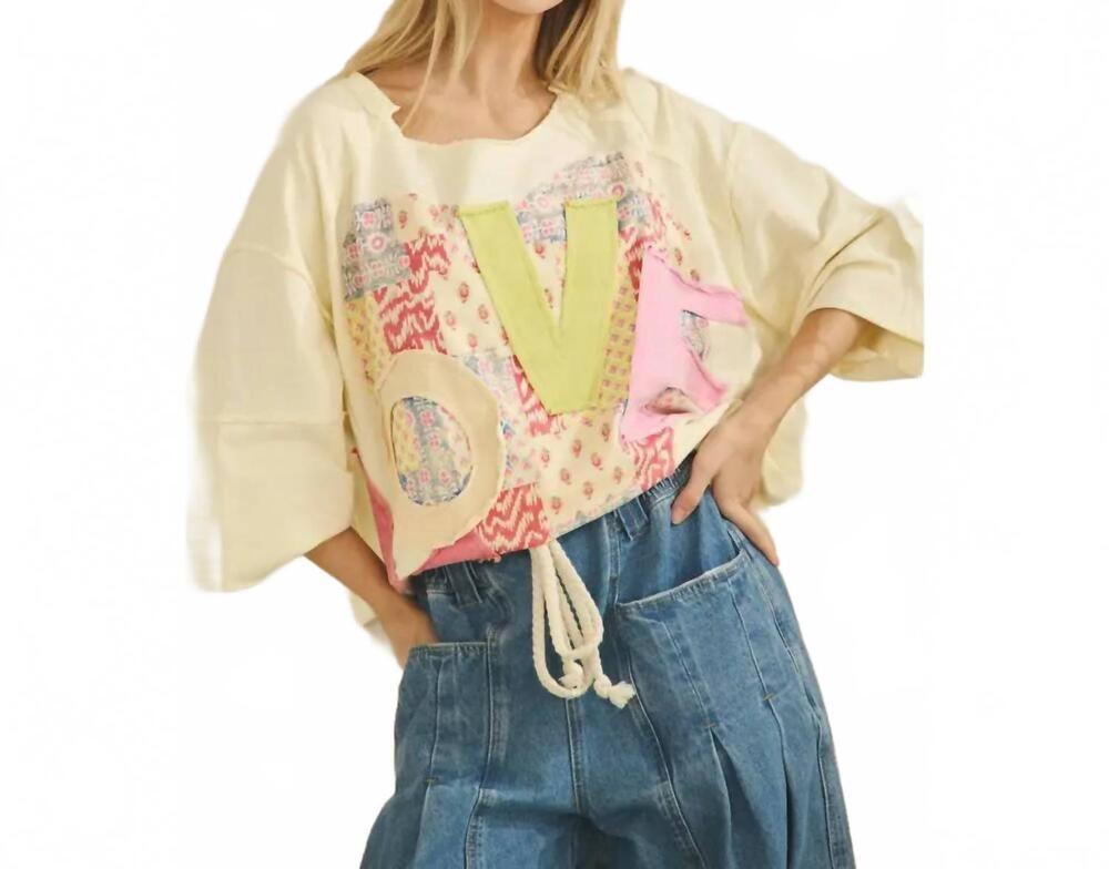 NEW SAGE+FIG women's love heart patchwork top in cream